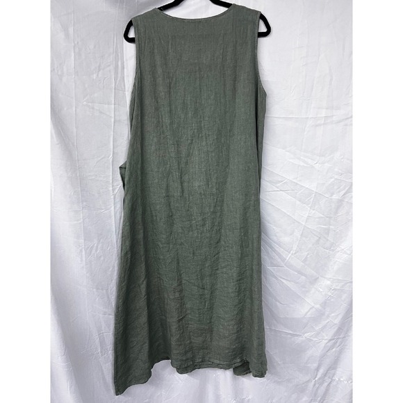 Meo Meli Italy Linen Dress Sleeveless Olive Green Casual Summer Made Italy M/L - Picture 3 of 4
